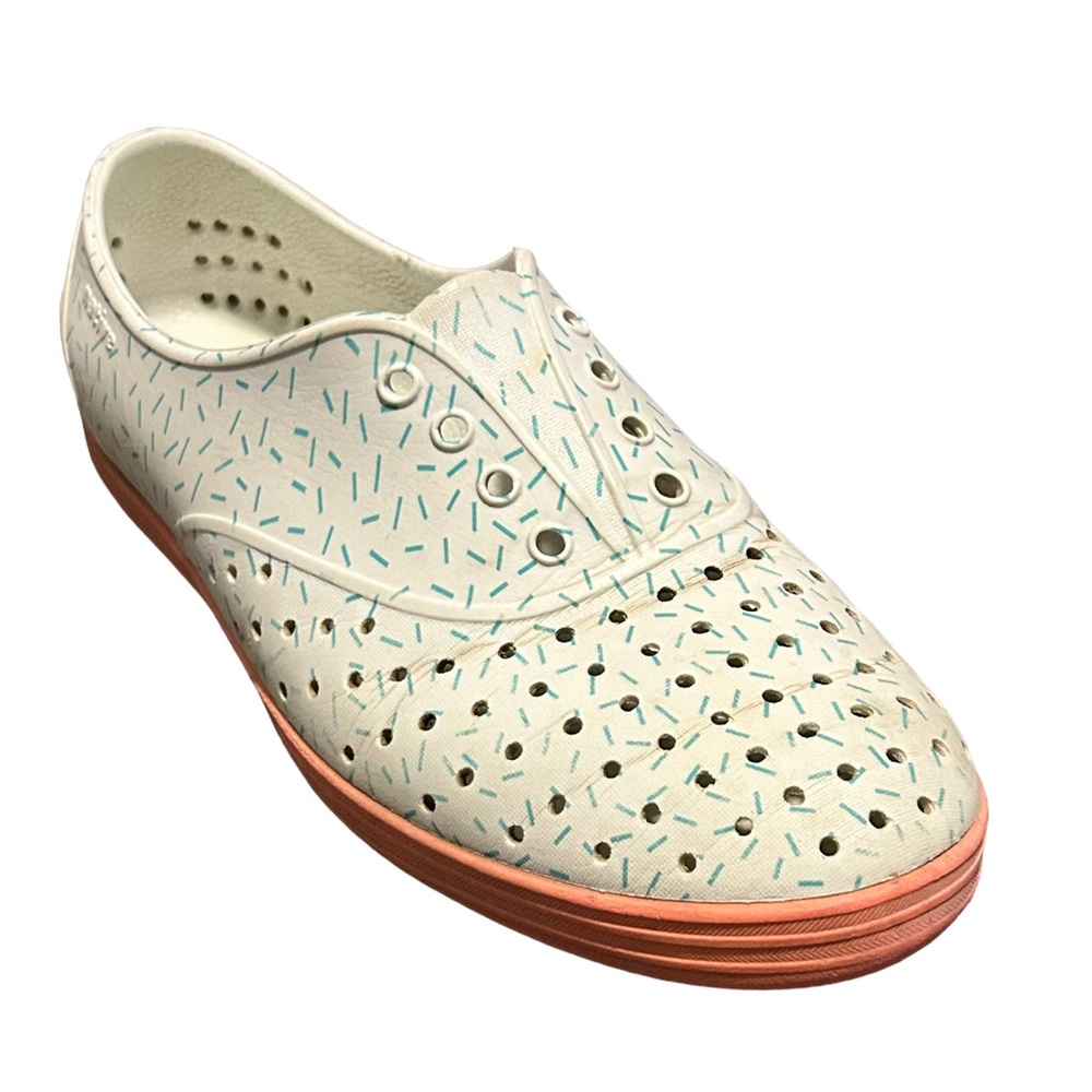 NATIVE Women's Blue & White Breathable Outdoor Rubber Wipe Clean Shoe-Size 8